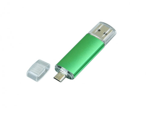 USB-флешка на 16 Гб.c дополнительным разъемом Micro USB, зеленый