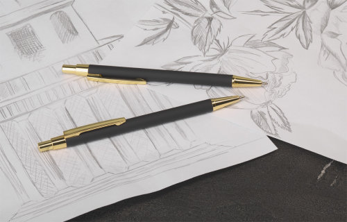 Набор "Ray" (ручка+карандаш), покрытие soft touch, черный с золотом