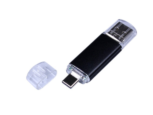 USB-флешка на 16 Гб c двумя дополнительными разъемами MicroUSB и TypeC, черный