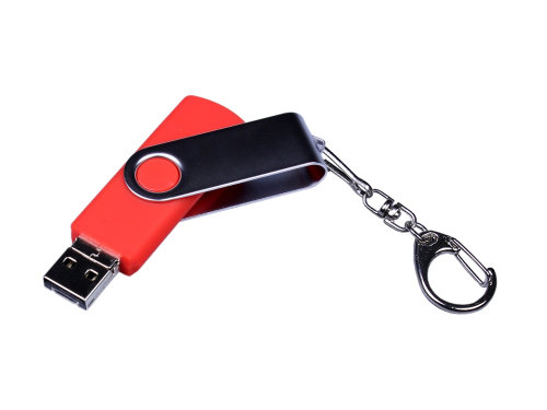 USB-флешка на 16 Гб поворотный механизм, c двумя дополнительными разъемами MicroUSB и TypeC, красный