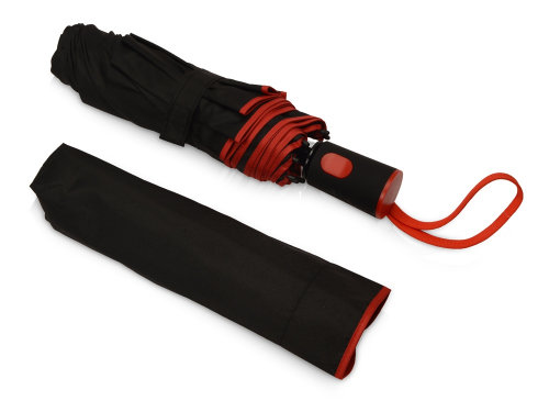 Зонт-полуавтомат складной Motley с цветными спицами, черный/красный