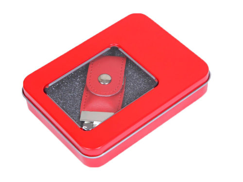 Металлическая коробочка G04 красного цвета с прозрачным окошком
