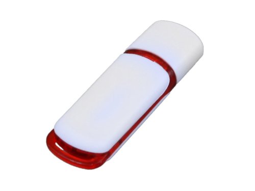 Флешка промо прямоугольной классической формы с цветными вставками, 64 Гб, белый/красный