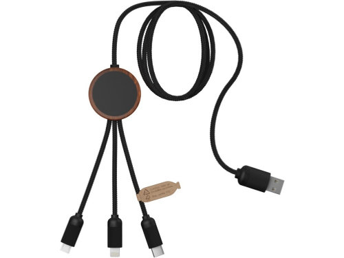 SCX.design C36 Зарядный кабель 3 в 1 из переработанного rPET-пластика  сбелой подсветкой и округлым бамбуковым корпусом, дерево
