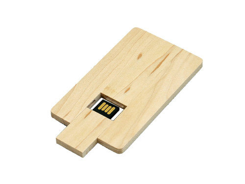 Флешка в виде деревянной карточки с выдвижным механизмом, 32 Гб, натуральный
