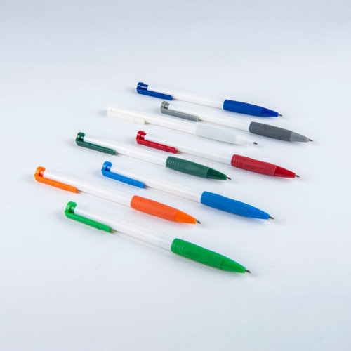 N13, ручка шариковая с грипом, пластик, белый, красный (белый, красный)