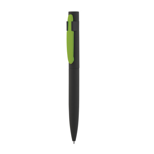Ручка шариковая "Lip", покрытие soft touch, черный с зеленым яблоком