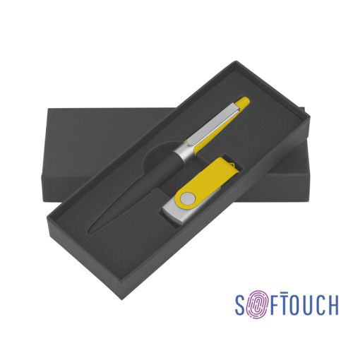 Набор ручка + флеш-карта 8 Гб в футляре, черный/желтый, покрытие soft touch #, черный с желтым