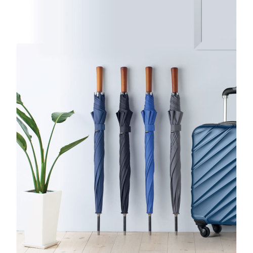 Зонт трость с деревянной ручкой (синий)