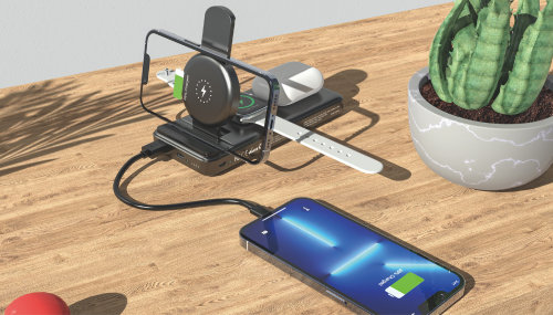 Беспроводная зарядная (20W/15W) станция-пауэрбэнк "Slider" 10000 mAh для смартфонов, наушников, часов, с подвижным зарядным блоком, черный