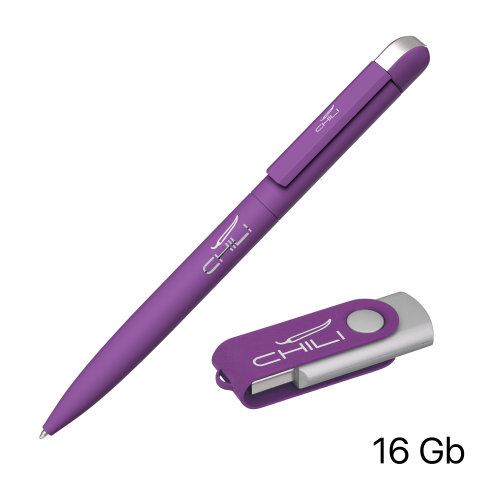 Набор ручка + флеш-карта 16 Гб в футляре, покрытие soft touch, фиолетовый