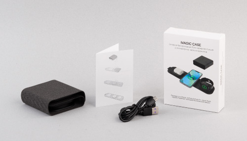 Складная беспроводная (15W) зарядная станция "Magic Case" с MagSafe для смартфона, часов и наушников, черный
