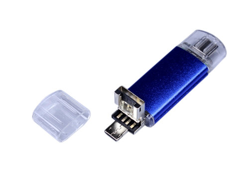 USB-флешка на 32 Гб c двумя дополнительными разъемами MicroUSB и TypeC, синий