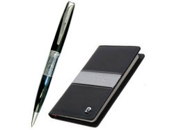 Набор: ручка шариковая, записная книжка. Pierre Cardin, черный/серый