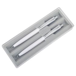 BUSINESS SET, набор: ручка шариковая и карандаш механический в футляре (белый, серебристый)