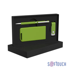 Набор ручка + флеш-карта 8Гб + зарядное устройство 4000 mAh soft touch, зеленое яблоко