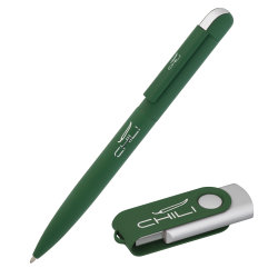 Набор ручка "Jupiter" + флеш-карта "Vostok" 16 Гб в футляре, покрытие soft touch, темно-зеленый