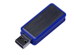 USB-флешка промо на 64 ГБ прямоугольной формы, выдвижной механизм, синий (арт 6634.64.02)
