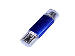 USB-флешка на 32 Гб c двумя дополнительными разъемами MicroUSB и TypeC, синий 6595.32.02