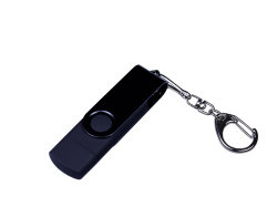 USB-флешка на 64 ГБ 3 в 1 поворотный механизм, c двумя дополнительными разъемами MicroUSB и TypeC C с одноцветным металлическим клипом, черный