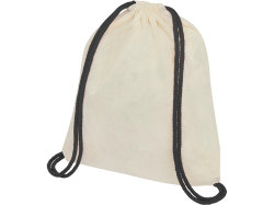 Рюкзак со шнурком Oregon, имеет цветные веревки, изготовлен из хлопка 100 г/м², бежевый/черный