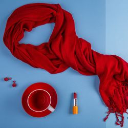 Набор подарочный CHERRYFAIRE: шарф, чайная пара, коробка, стружка, красный (красный)