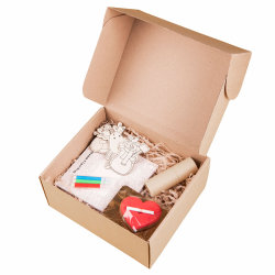 Подарочный набор KID`S ART: коробка, карандаши, раскраска,  игрушки, печенье c предсказанием (разные цвета)