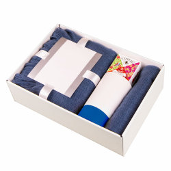 Подарочный набор WARM JOURNEY: коробка, плед, кружка, чай по-алтайски (белый, синий)