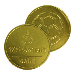 Шоколадная медаль с логотипом 25 гр (молочный шоколад 42%)
